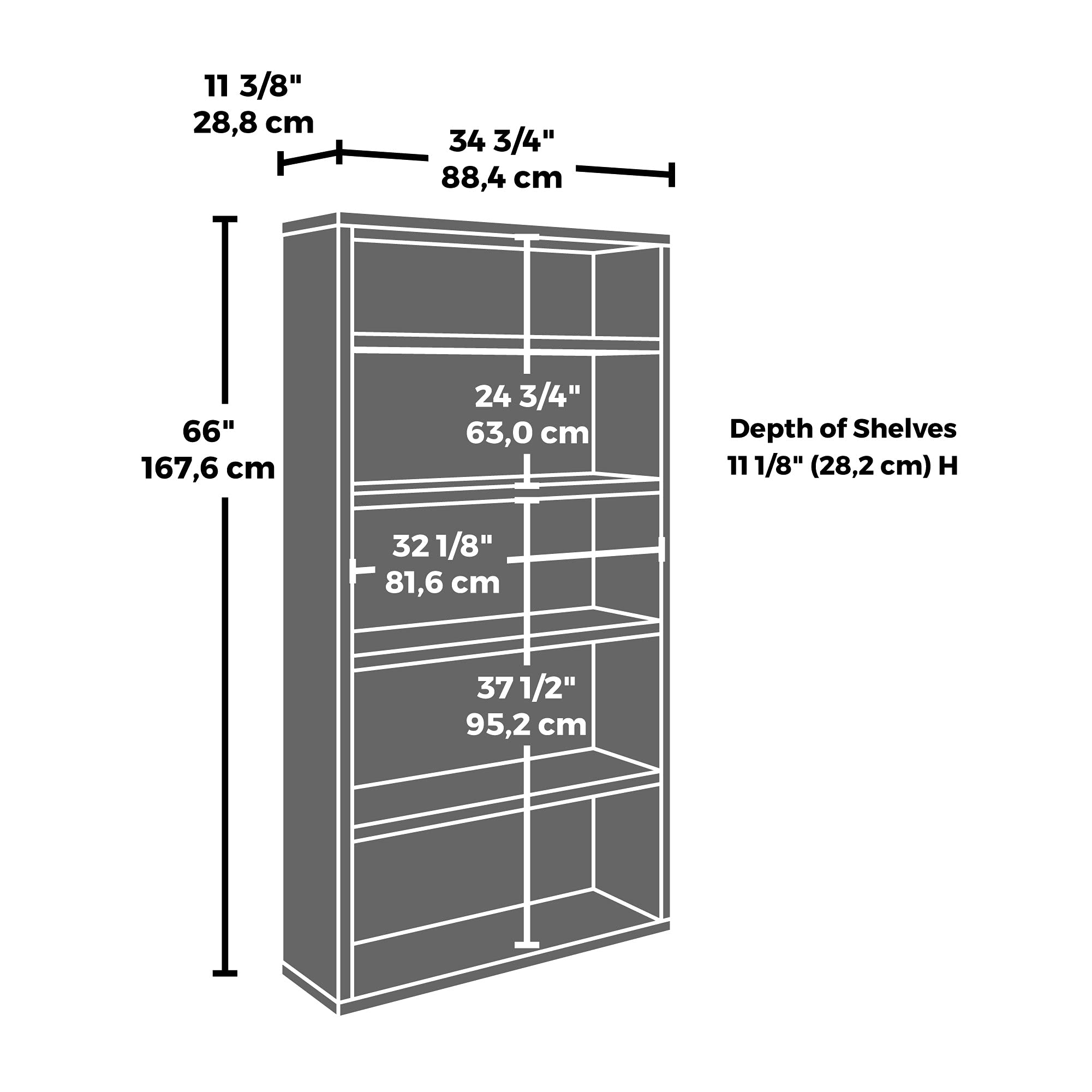 OfficeWorks by Sauder Affirm 36''x66'' 5 Shelf Bookcase, Hudson Elm Finish - Image 3