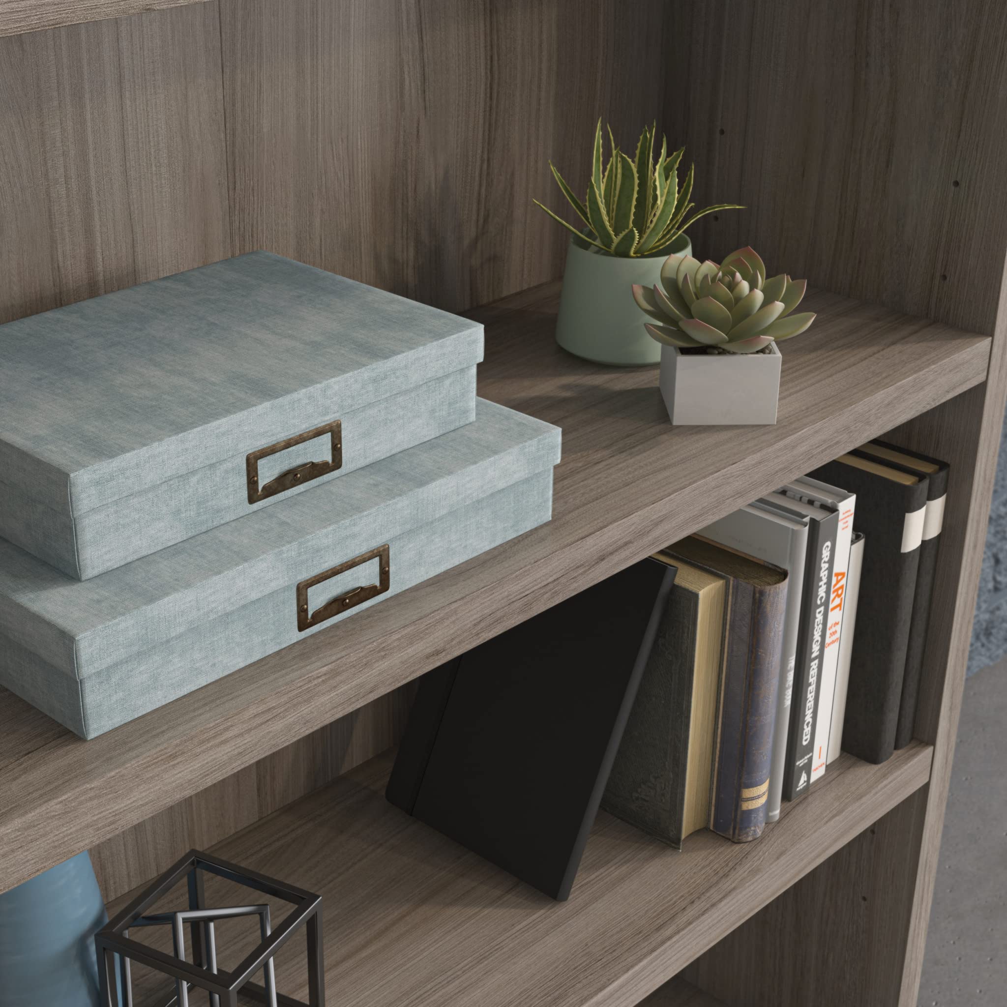 OfficeWorks by Sauder Affirm 36''x66'' 5 Shelf Bookcase, Hudson Elm Finish - Image 5