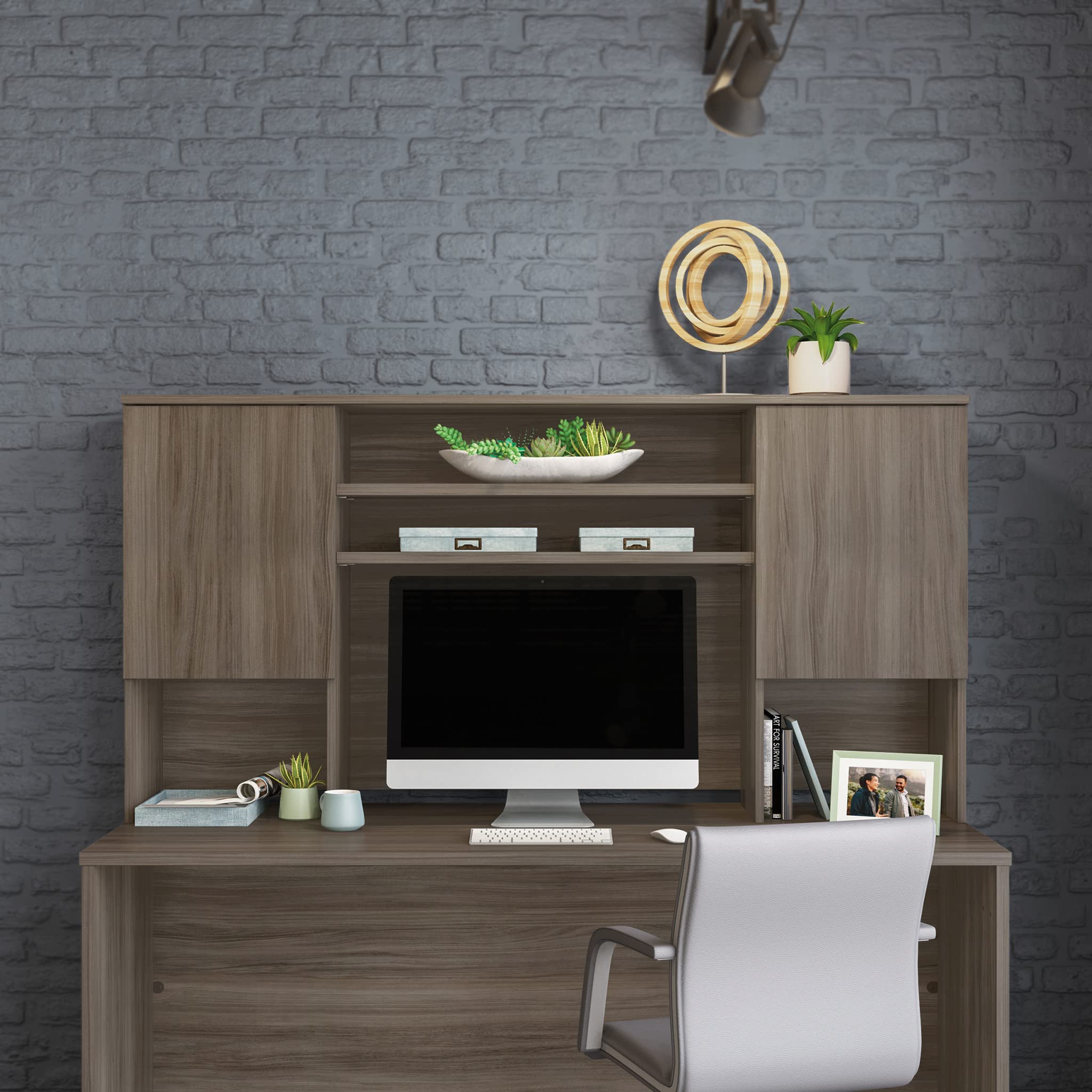 OfficeWorks by Sauder Affirm 72'' Storage Hutch, L: 71.10'' x W: 14.49'' x H: 36.02'', Classic Cherry - Image 4