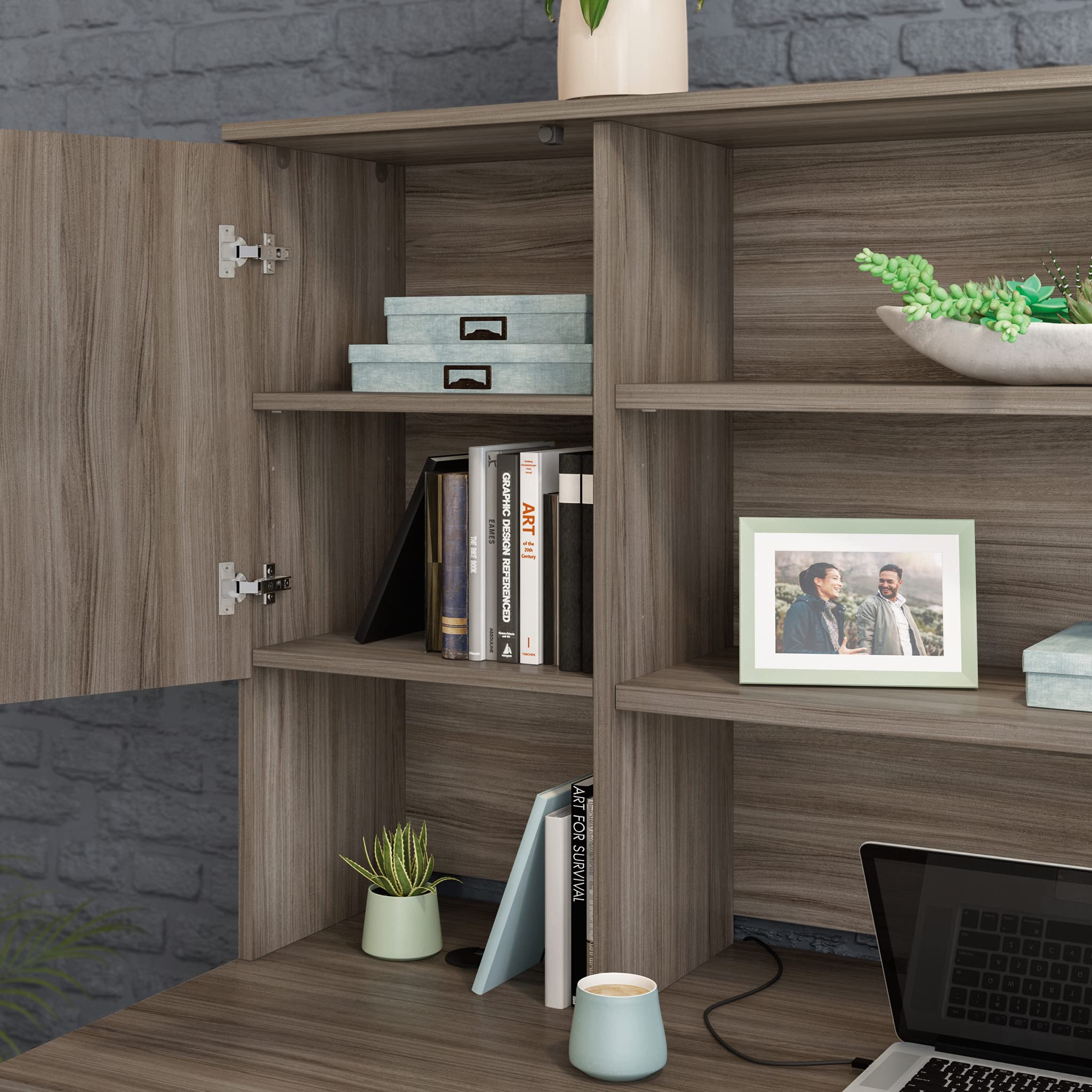 OfficeWorks by Sauder Affirm 72'' Storage Hutch, L: 71.10'' x W: 14.49'' x H: 36.02'', Classic Cherry - Image 6