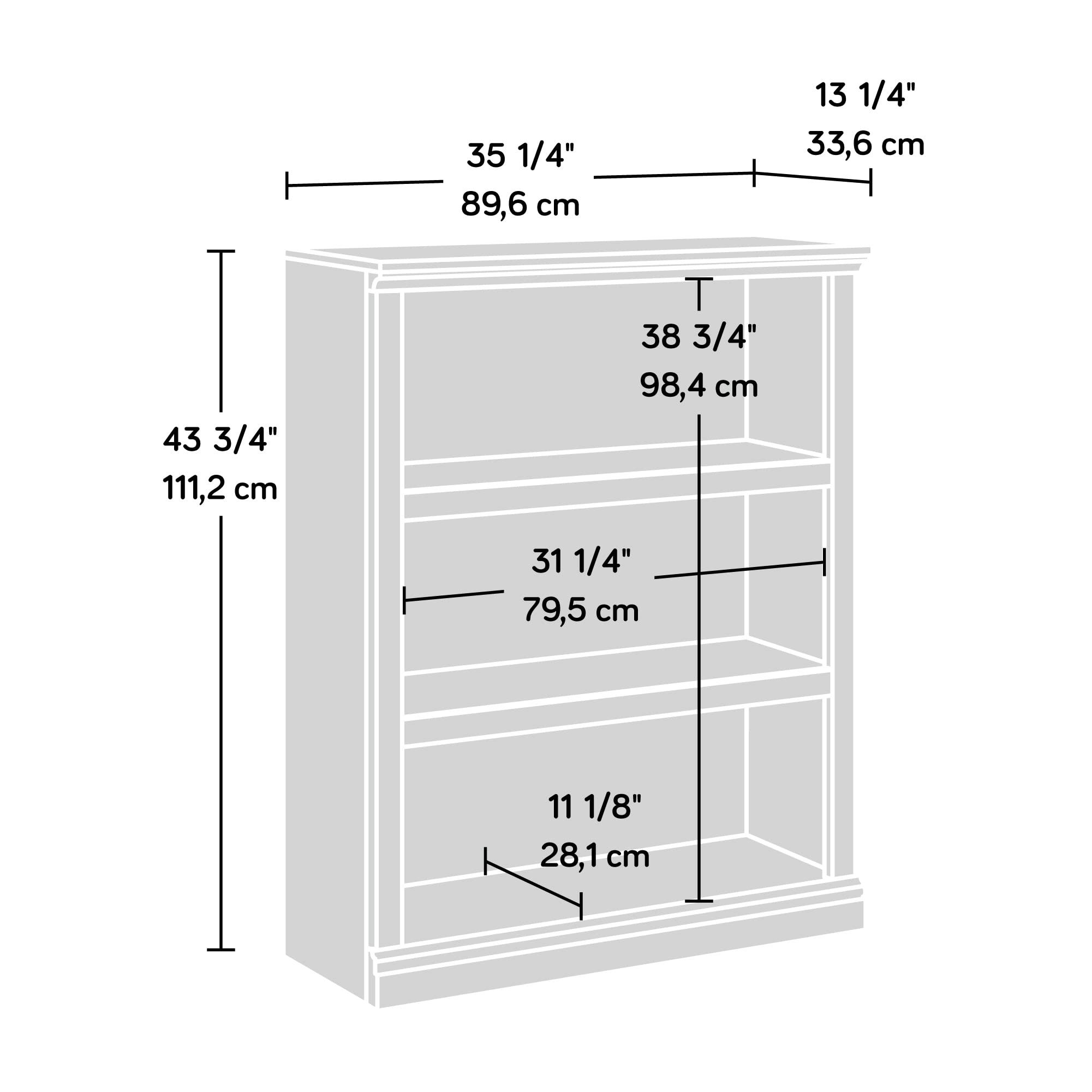 Sauder 3 Tier Book Shelf Wooden Bookcase Multipurpose Bookshelf for Home Office, Living Room, in Grand Walnut - Image 3