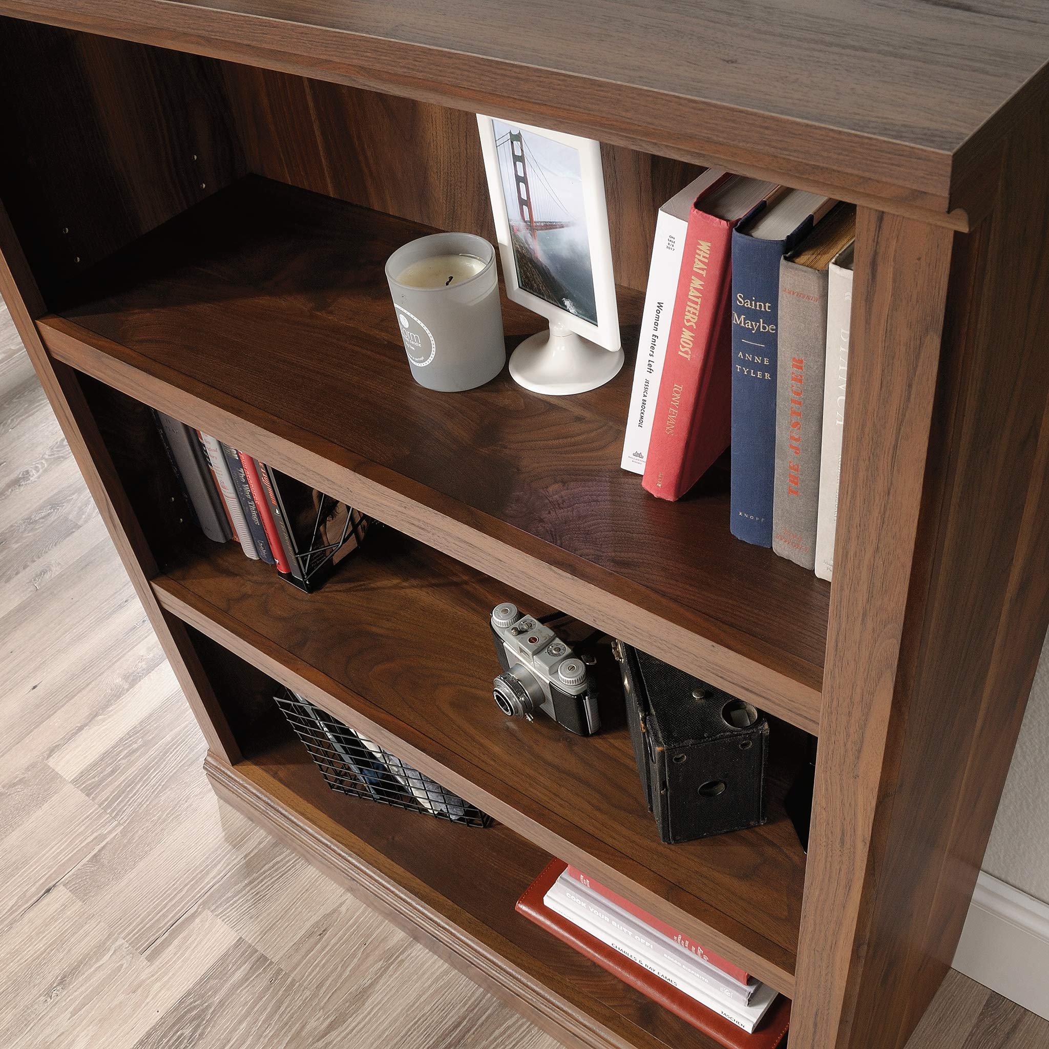 Sauder 3 Tier Book Shelf Wooden Bookcase Multipurpose Bookshelf for Home Office, Living Room, in Grand Walnut - Image 9