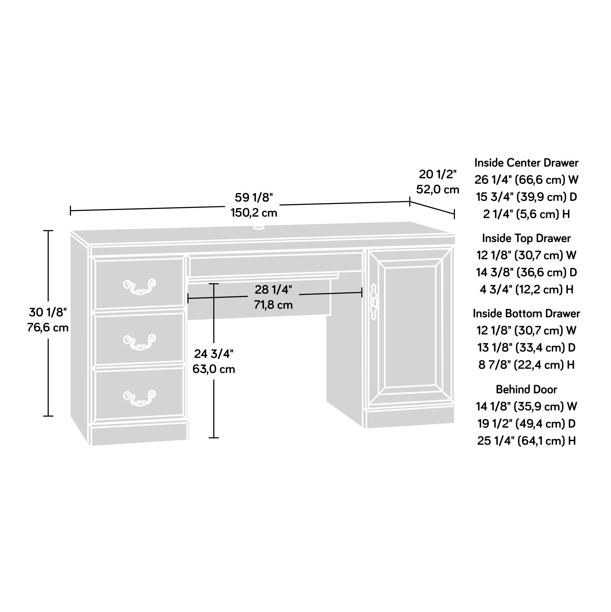 Sauder 404944 Heritage Hill Computer Credenza, Classic Cherry Finish, L: 59.13" x W: 20.47" x H: 30.16" - Image 3