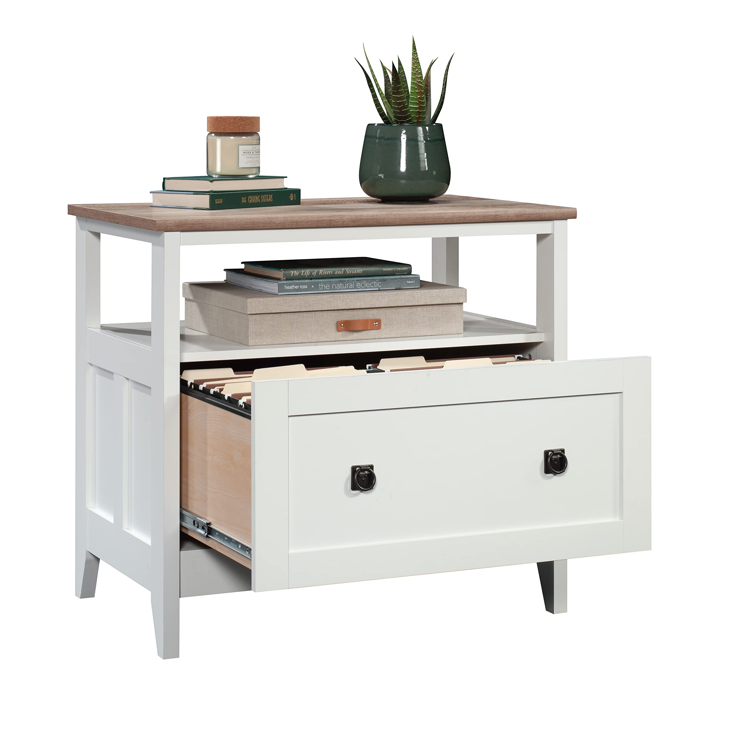 Sauder August Hill File Cabinet 1-Drawer with Open Shelf, Legal Size Filing Cabinet - Soft White Finish - Image 12
