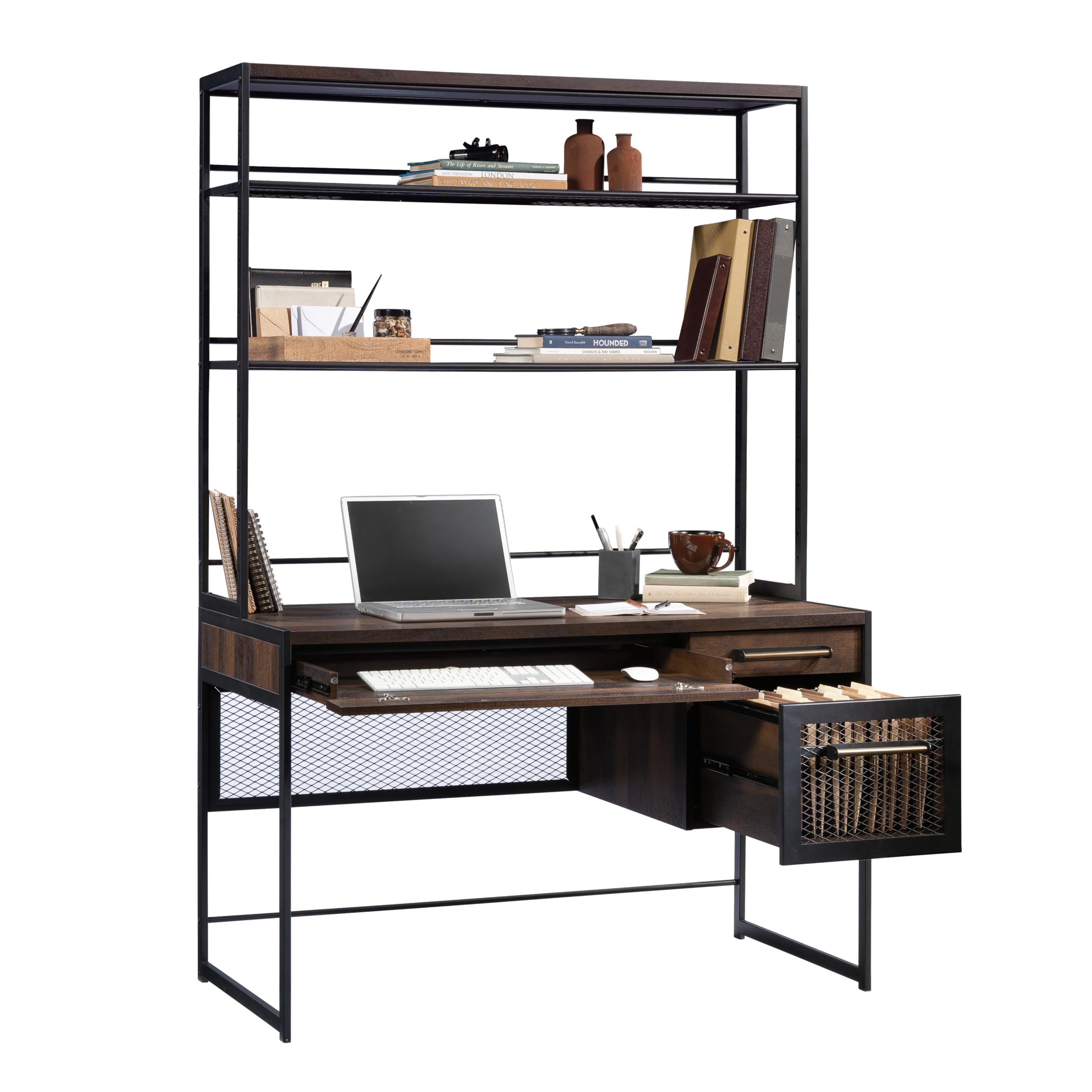 Sauder Briarbrook Computer Desk with Hutch, Barrel Oak Finish - Image 6