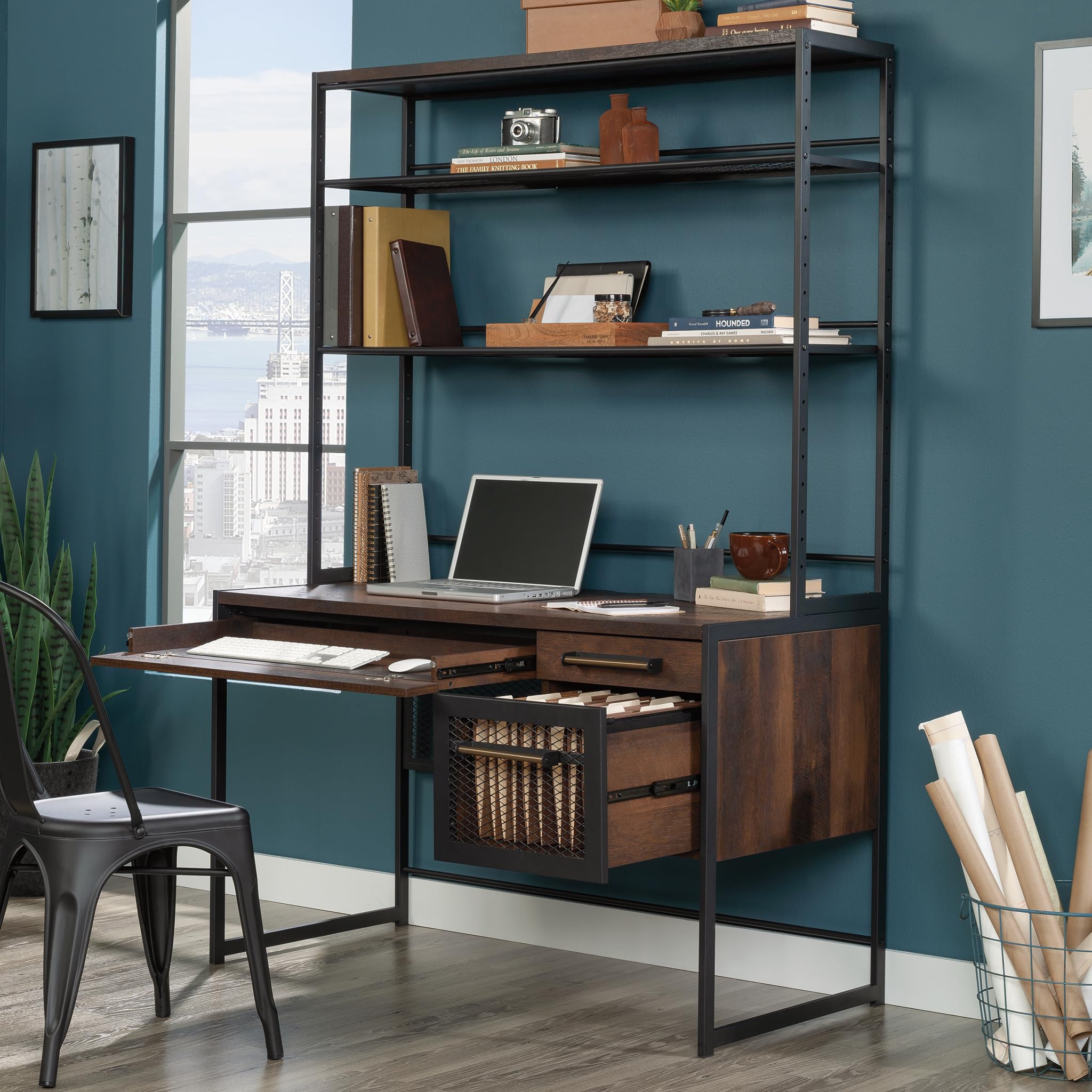 Sauder Briarbrook Computer Desk with Hutch, Barrel Oak Finish - Image 7