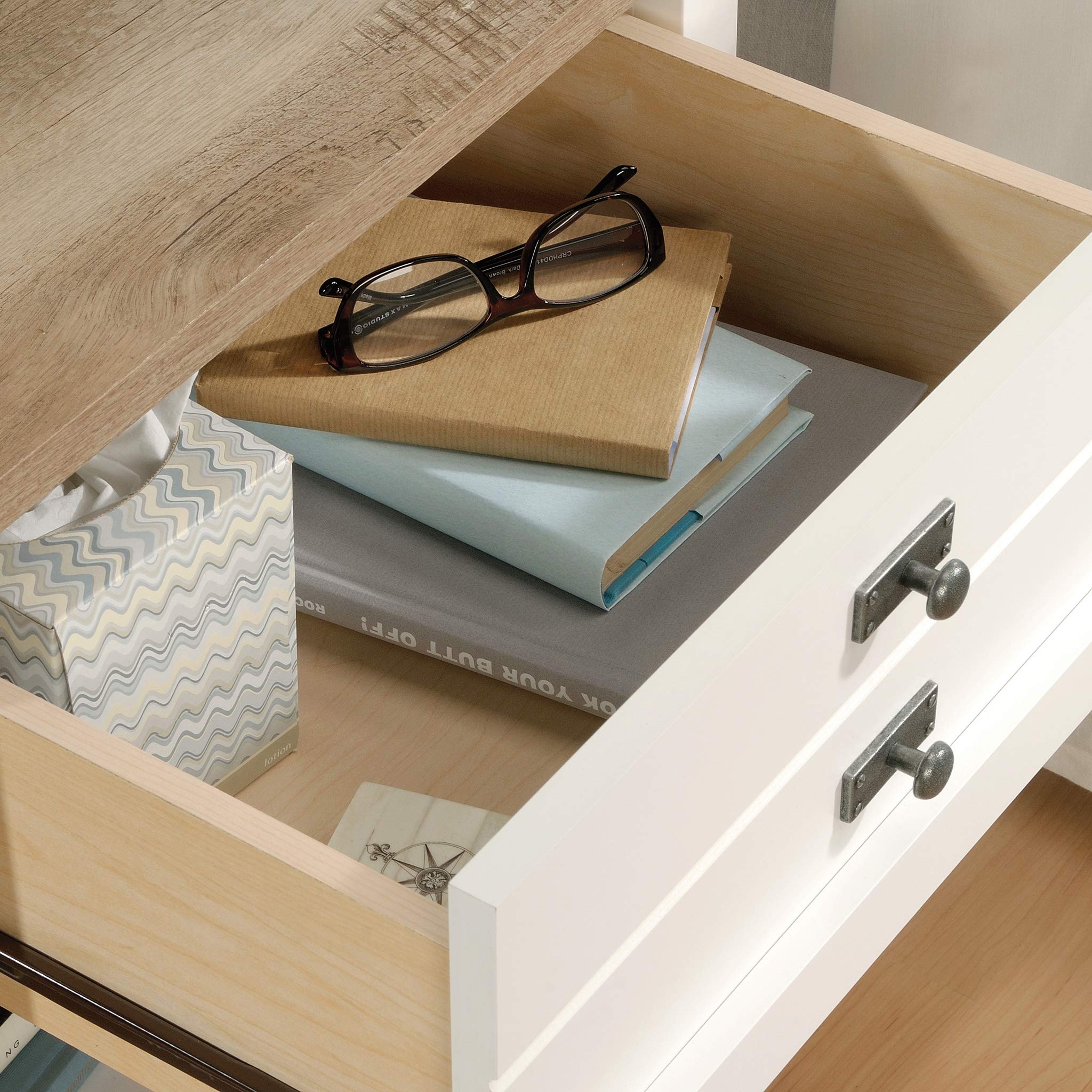 Sauder Cottage Road Nightstand, Farmhouse Style, Soft White with Oak Top - Image 8