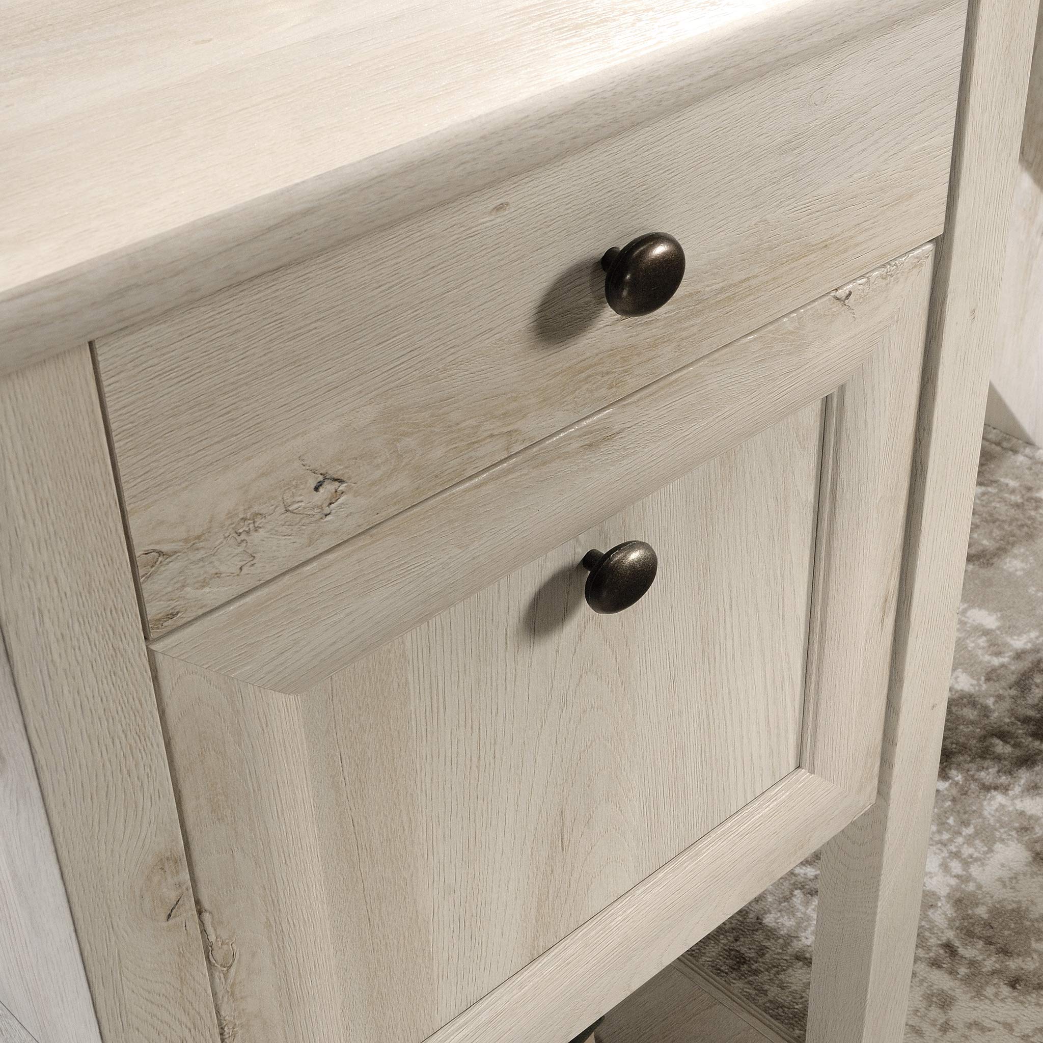 Sauder Edge Water L-Shaped Corner Desk with Storage Drawers and Open Shelf, in Chalked Chestnut - Image 11