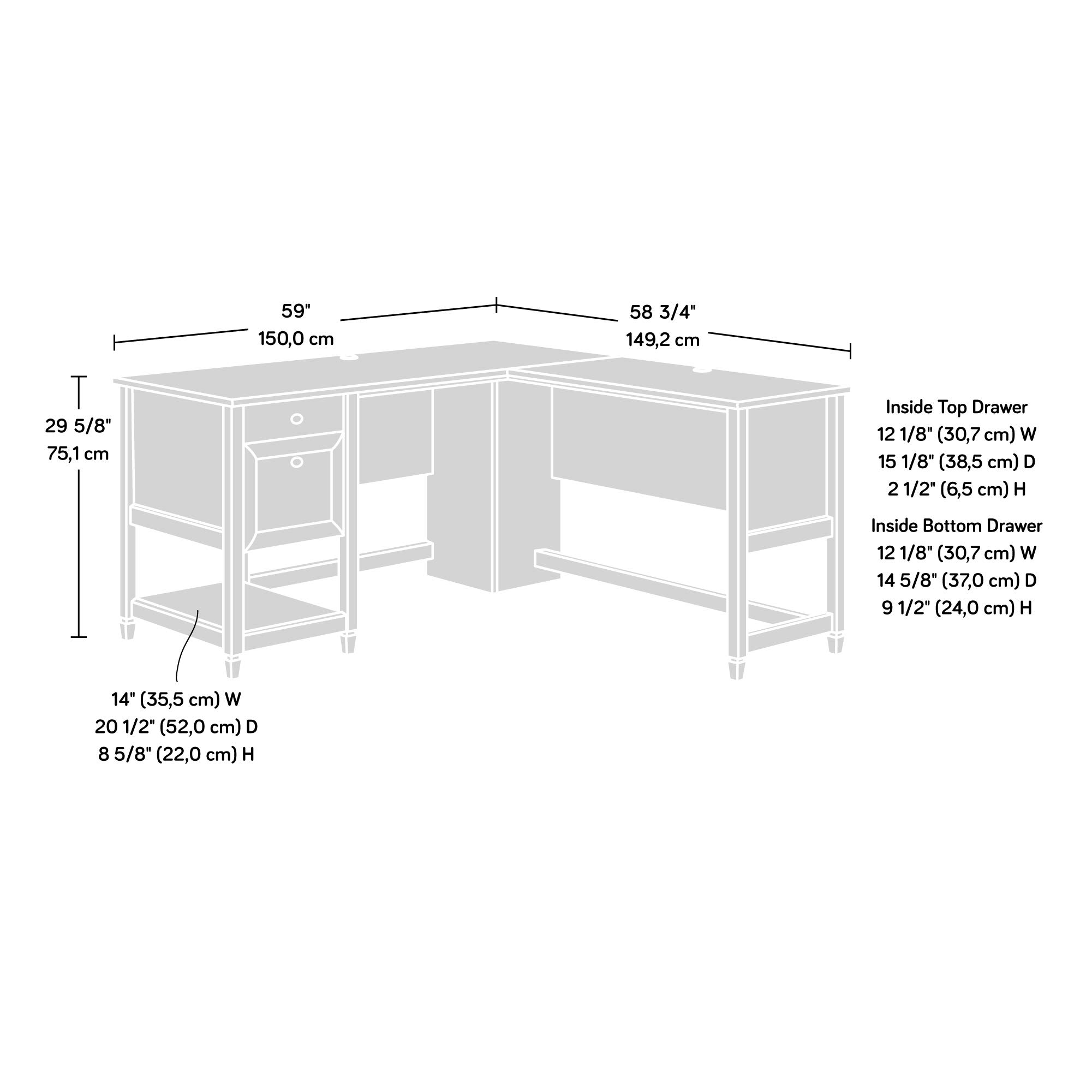 Sauder Edge Water L-Shaped Corner Desk with Storage Drawers and Open Shelf, in Chalked Chestnut - Image 3