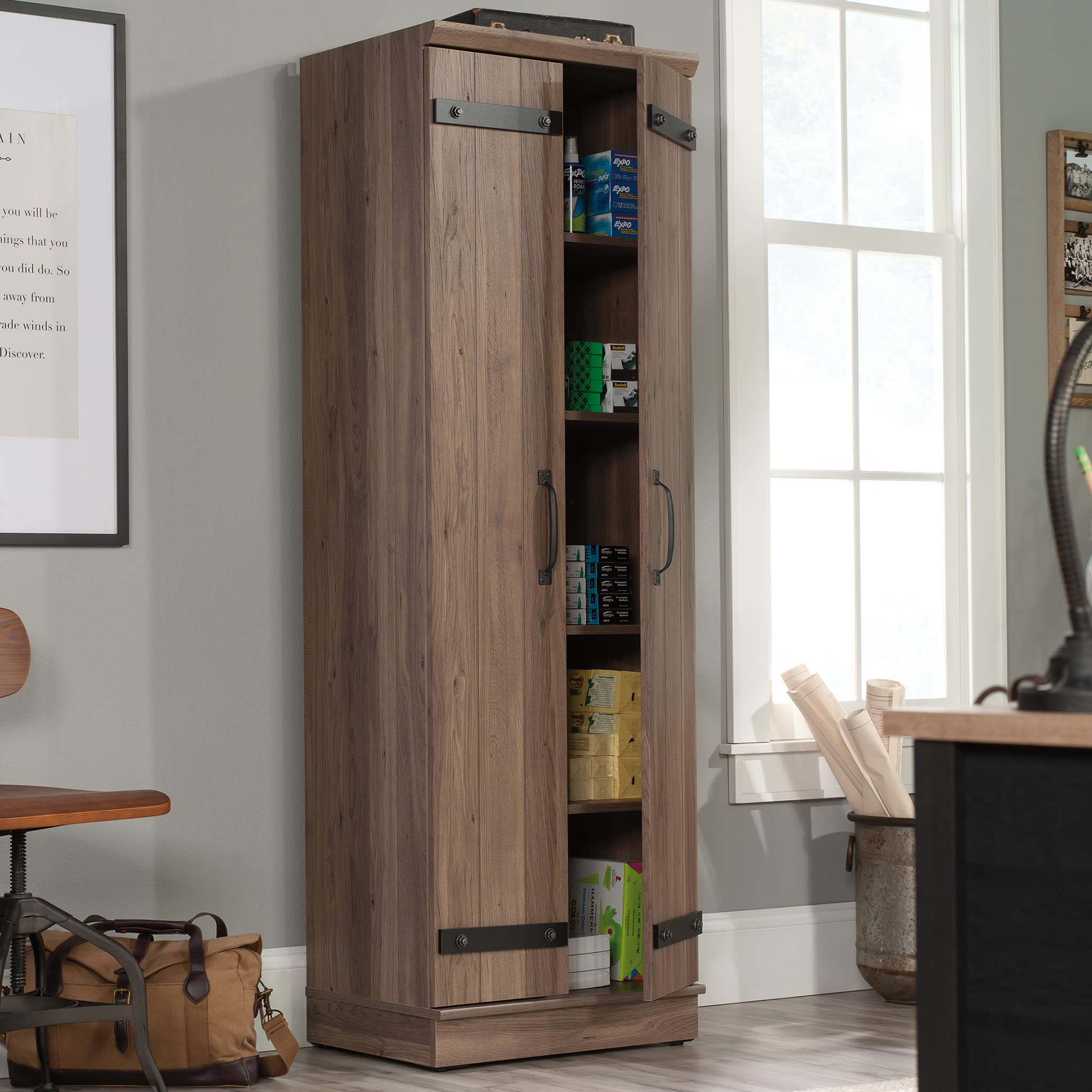 Sauder HomePlus 2-Door Farmhouse Storage Cabinet/Pantry cabinets, Salt Oak Finish - Image 4