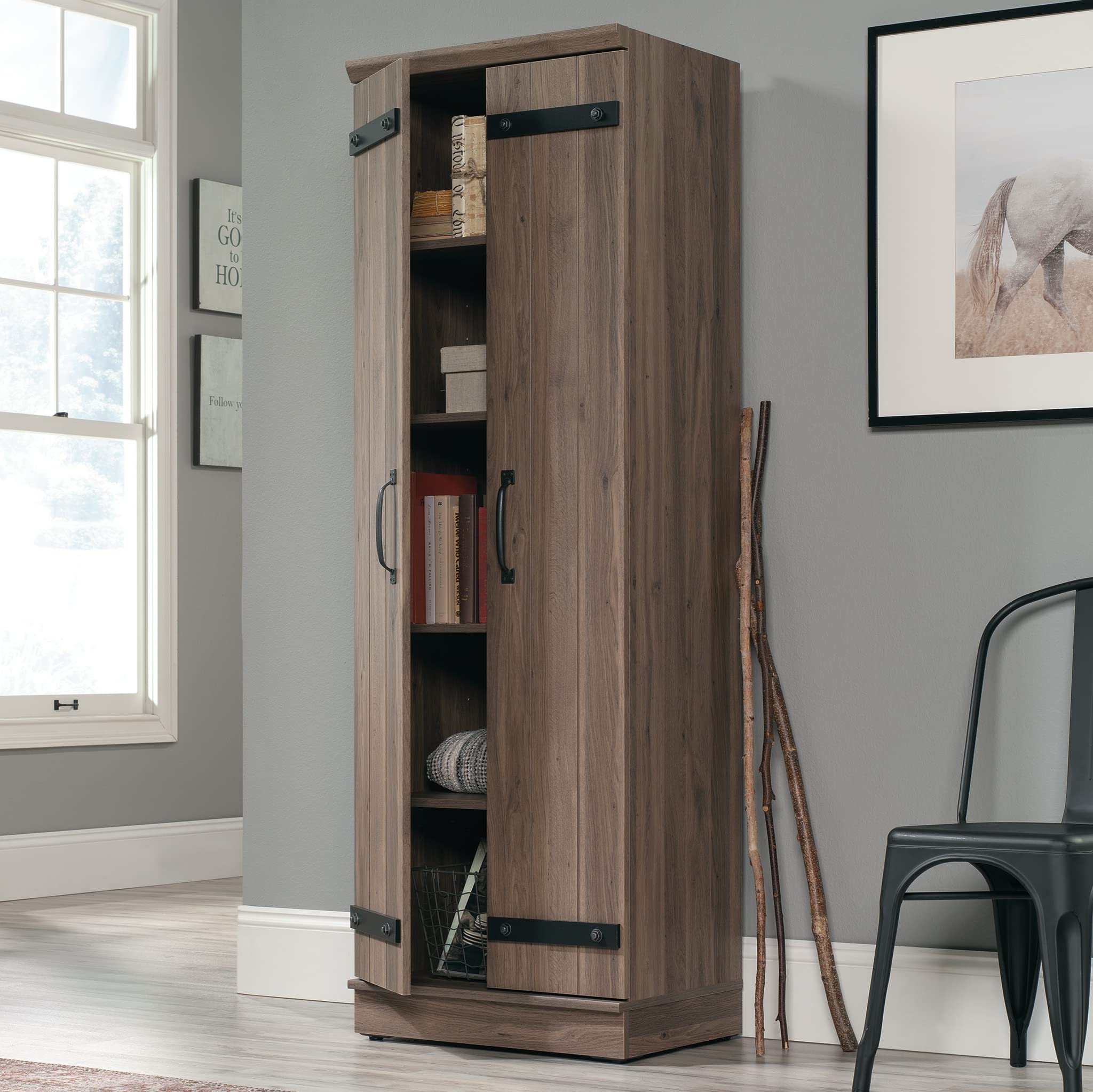 Sauder HomePlus 2-Door Farmhouse Storage Cabinet/Pantry cabinets, Salt Oak Finish - Image 5