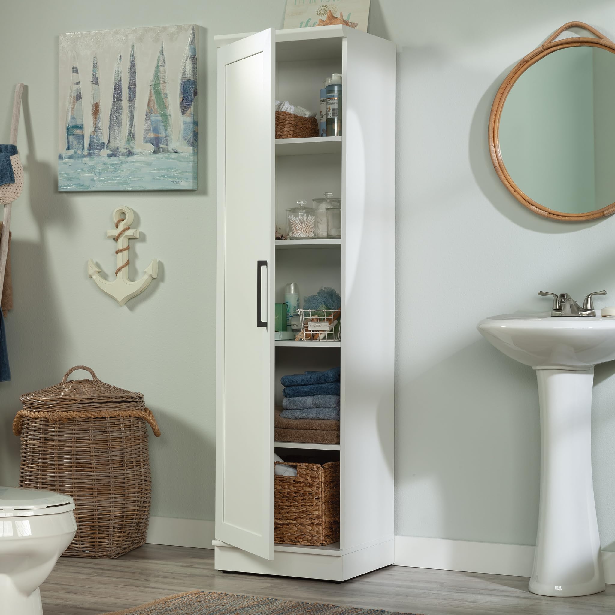 Sauder HomePlus Narrow Pantry Storage Cabinet Slim Single Door with Adjustable Shelves, Kitchen Storage Cabinet, in Soft White - Image 5