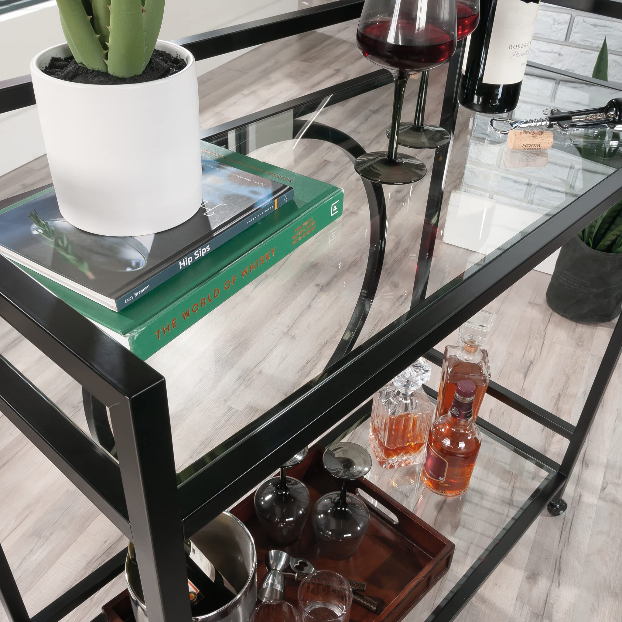 Sauder International Lux Bar Cart, Black Finish - Image 6