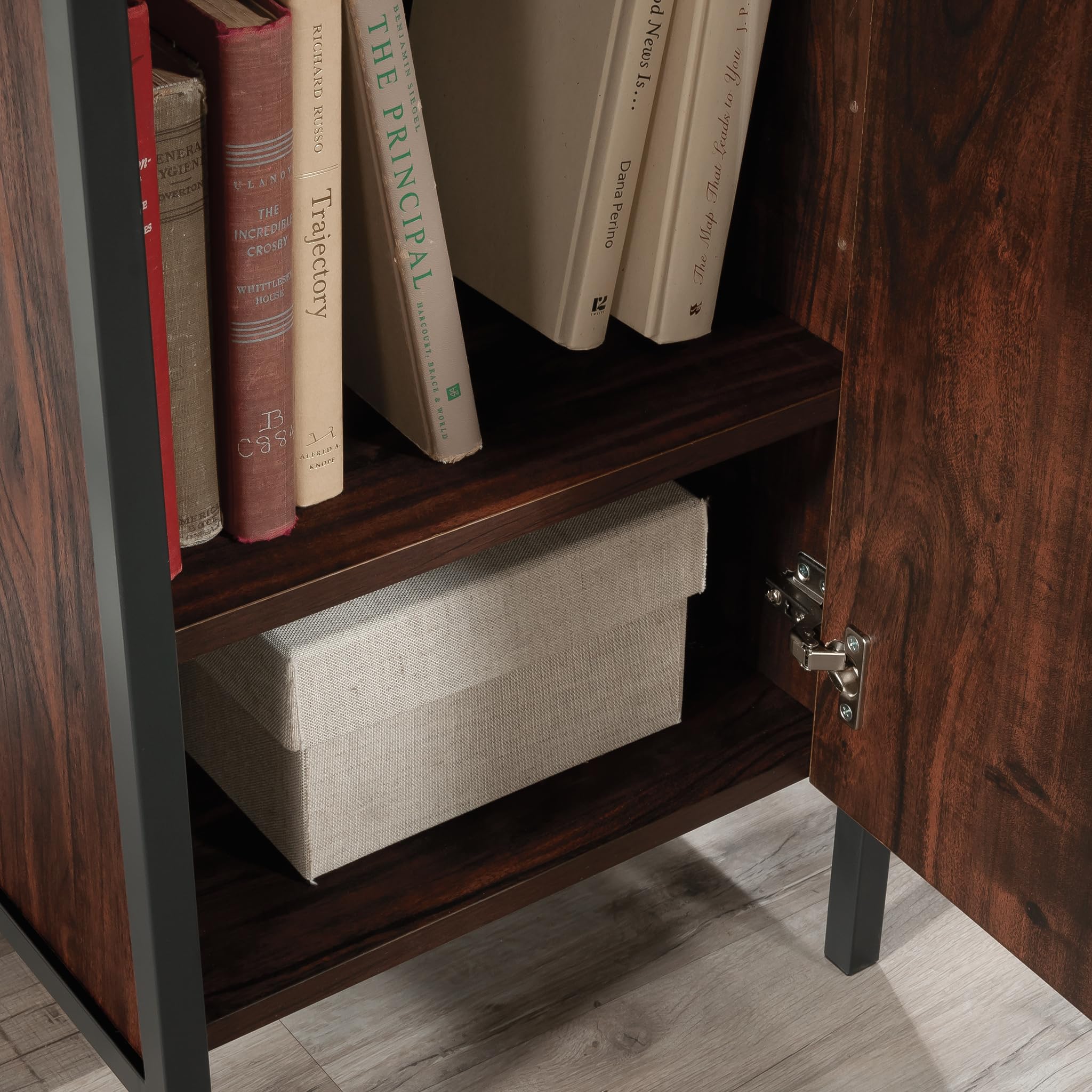 Sauder Market Commons Single Pedestal Desk, Rich Walnut Finish - Image 4