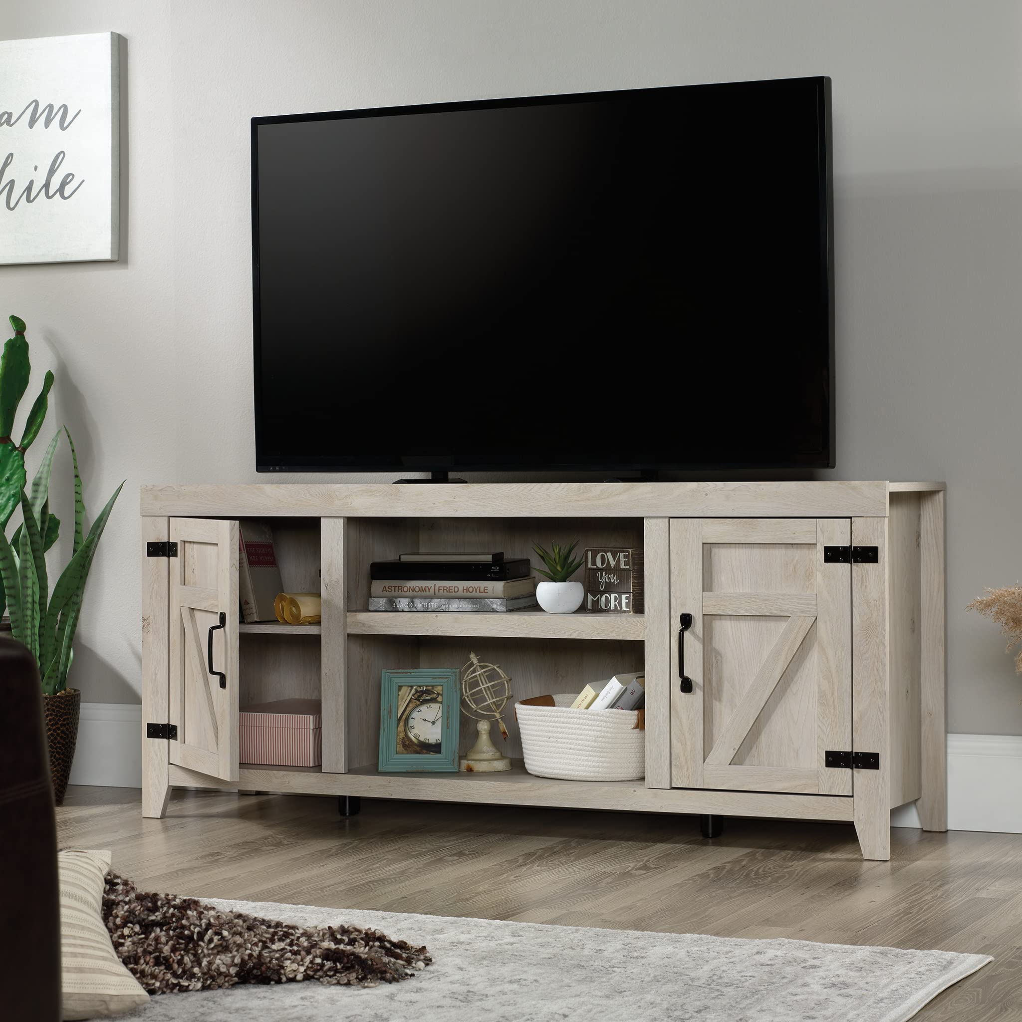 Sauder Misc Entertainment Farmhouse TV Credenza, for TVs up to 70", Chalked Chestnut Finish - Image 8