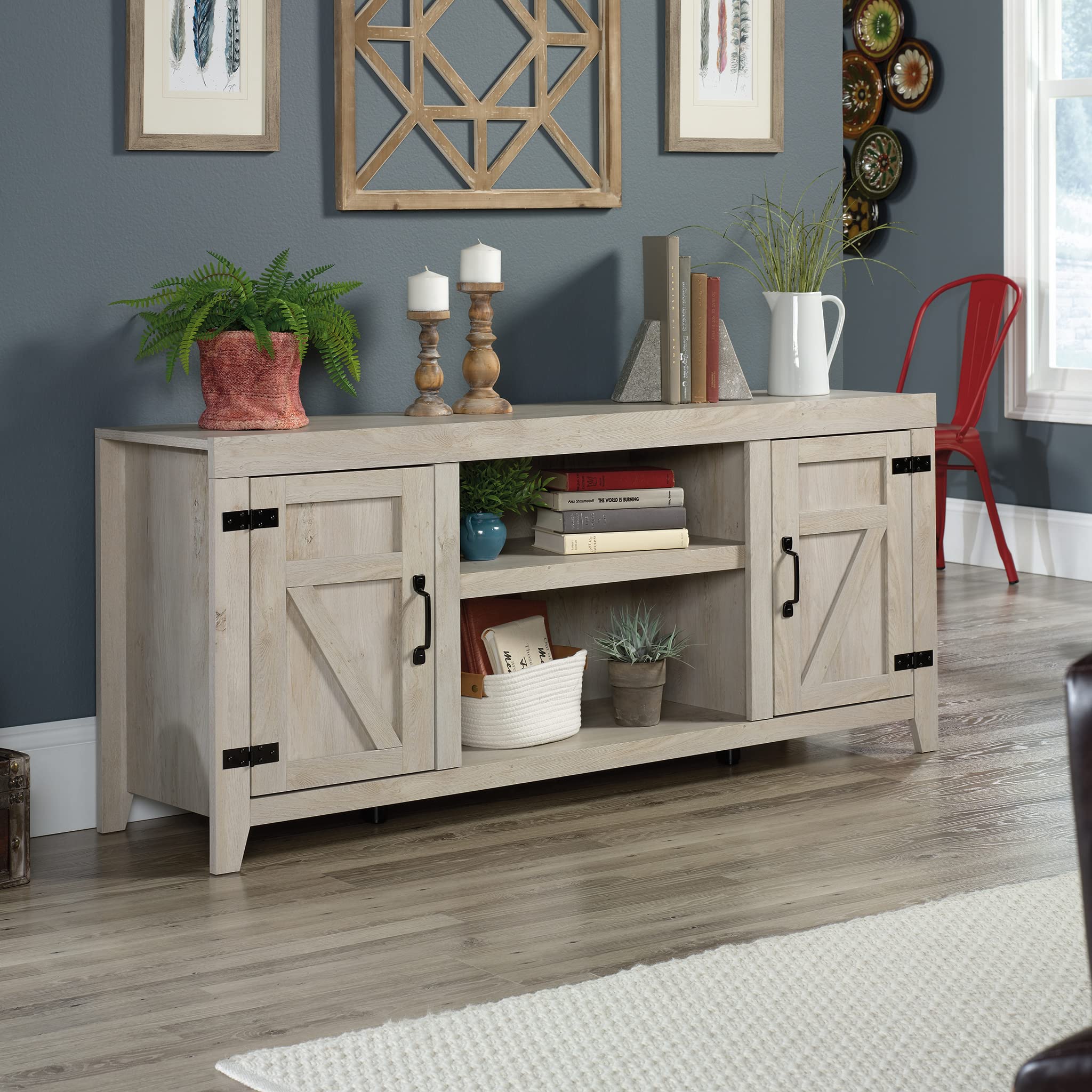 Sauder Misc Entertainment Farmhouse TV Credenza, for TVs up to 70", Chalked Chestnut Finish - Image 9