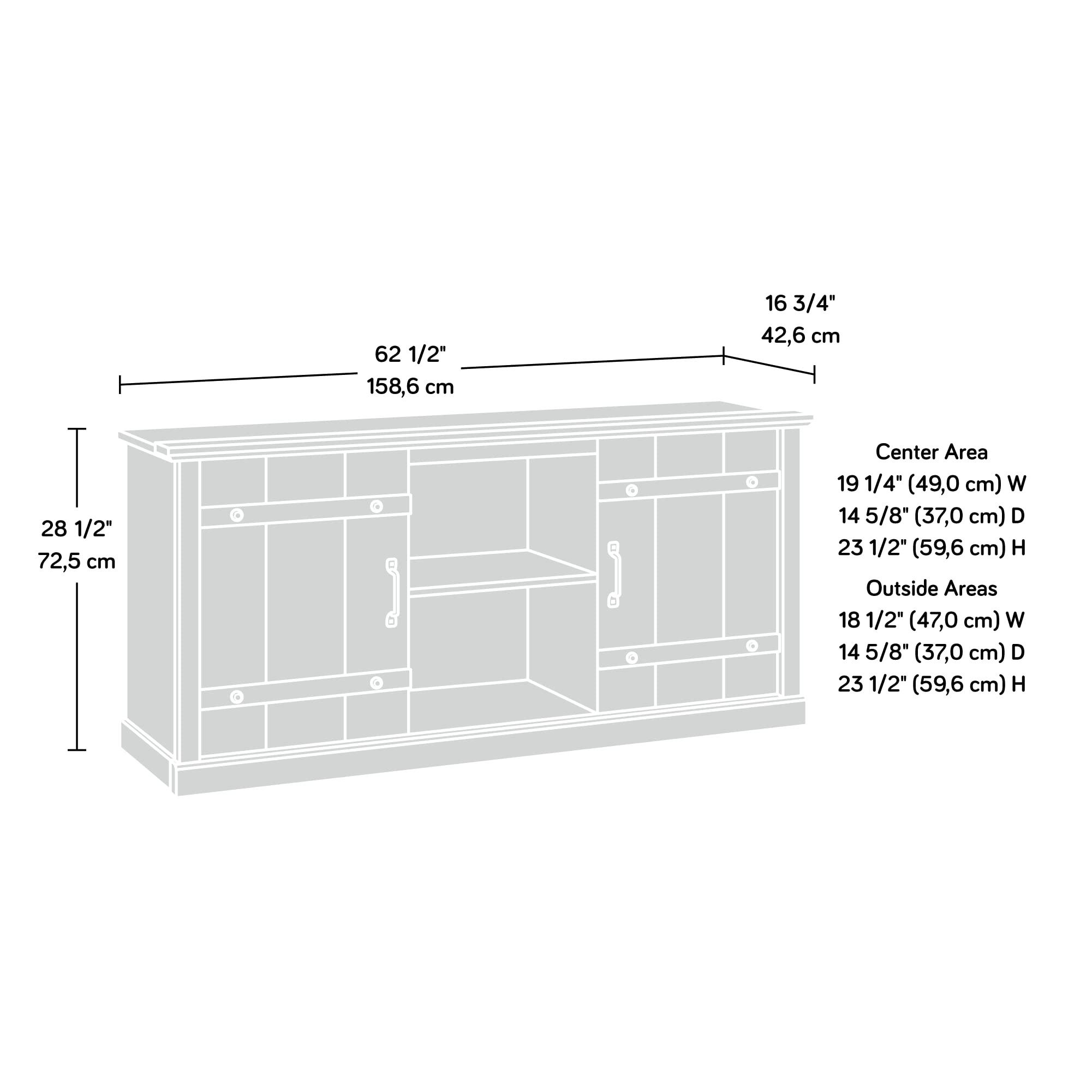 Sauder Misc Entertainment TV Credenza, for TVs up to 70", Mystic Oak Finish - Image 3