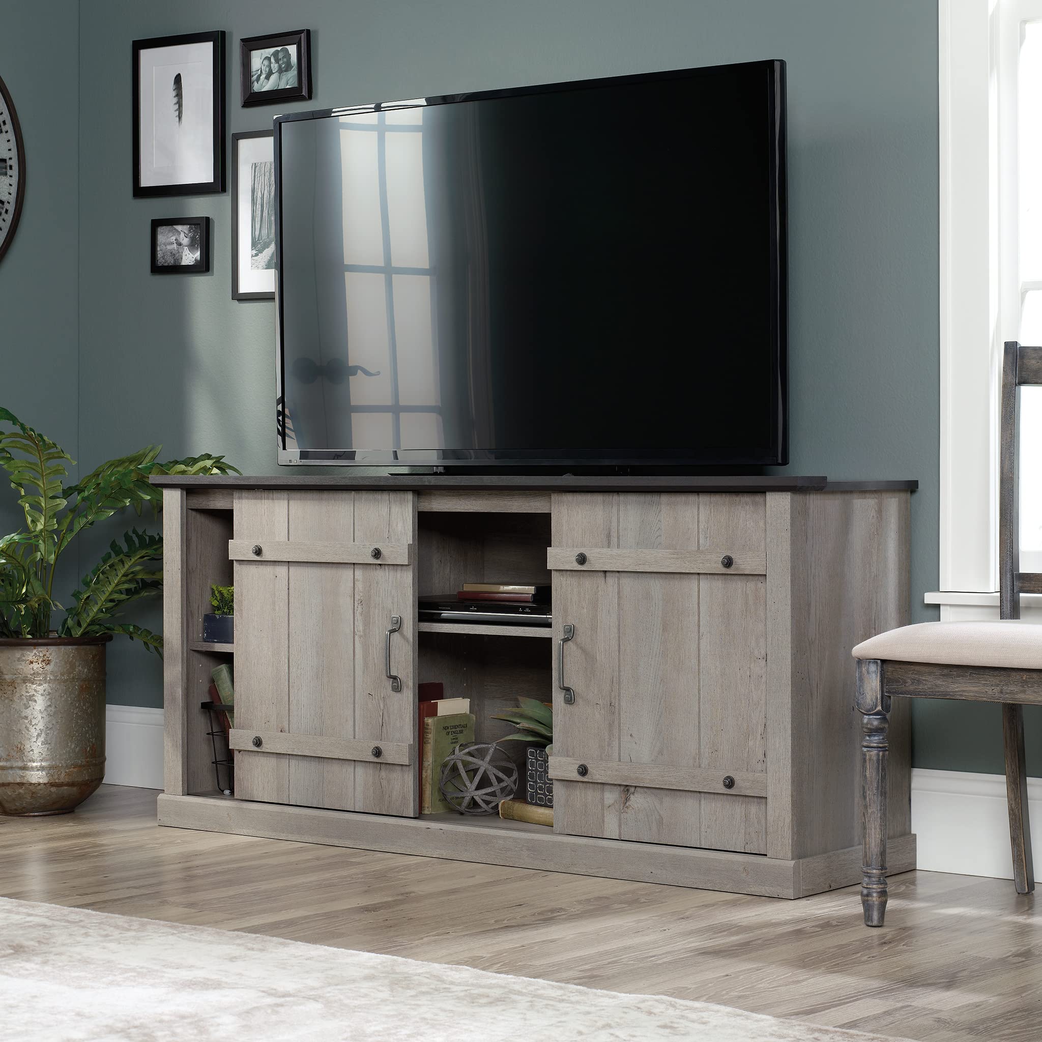 Sauder Misc Entertainment TV Credenza, for TVs up to 70", Mystic Oak Finish - Image 8