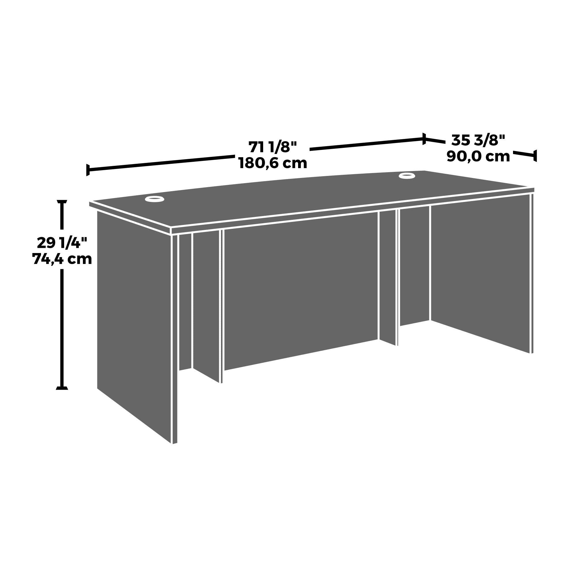 OfficeWorks by Sauder Affirm 72 X 36 Exe Brkfrt Bow Fr Dsk, L: 35.43'' x W: 71.10'' x H: 29.29'', Noble Elm - Image 3