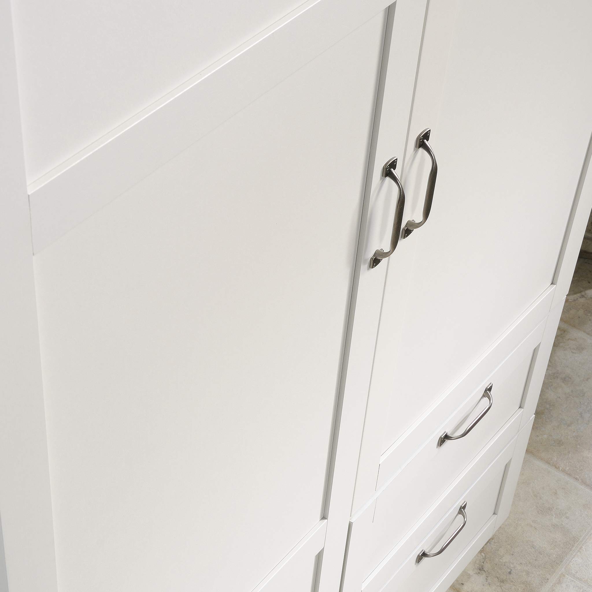 Sauder Select Multipurpose Bedroom Armoire Wardrobe Closet Pantry Storage Cabinet with Storage Drawers and Hanging Rail, in Soft White finish - Image 8